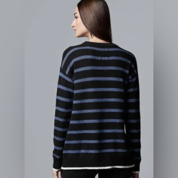 NWT New Simply VERA WANG  Asymmetric Sweater Pullover Long Sleeve Blue Black - Picture 2 of 6